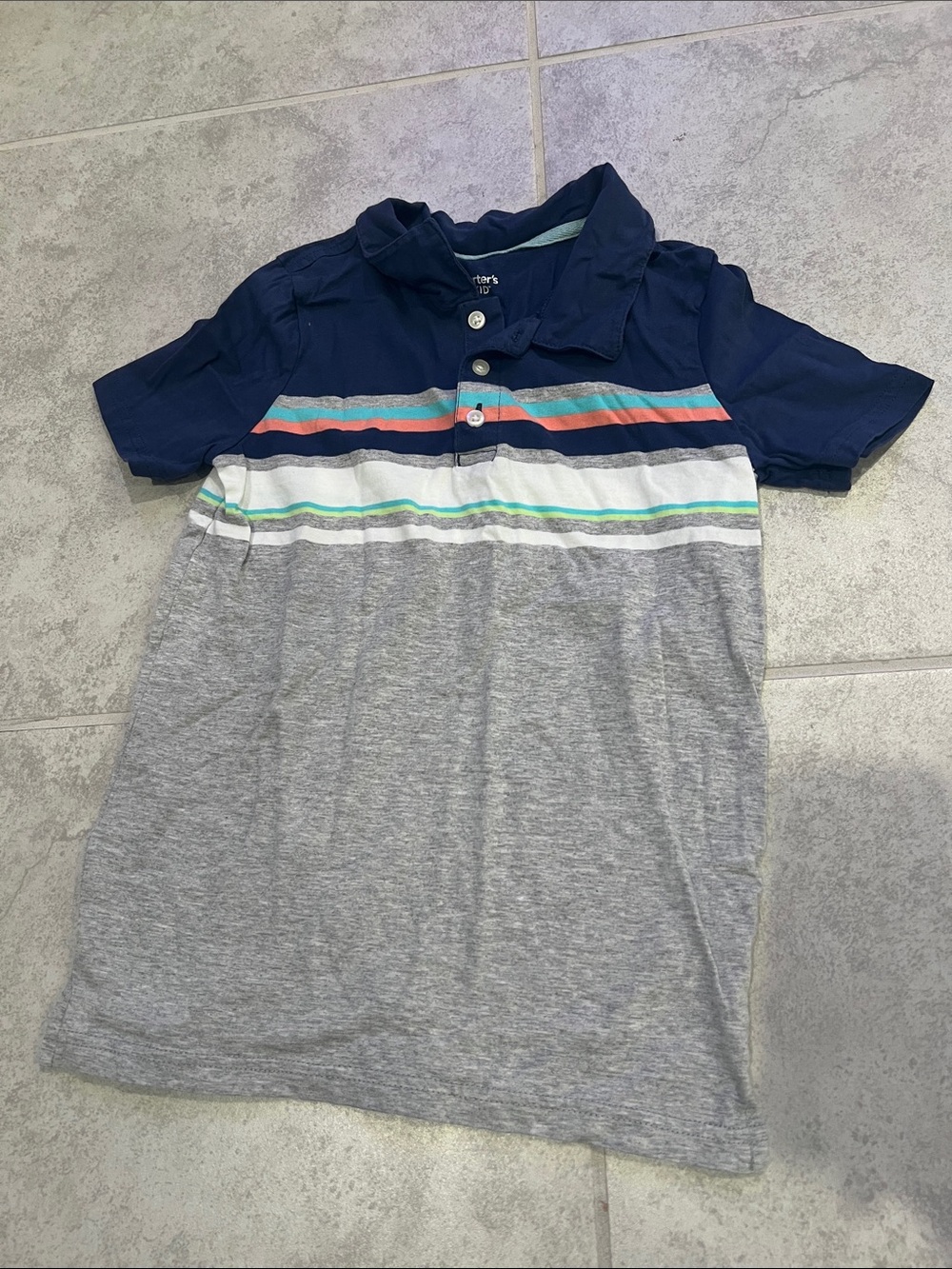 • Carter’s Kids Navy & Gray Boys' Striped Polo Shirt, size 8 •